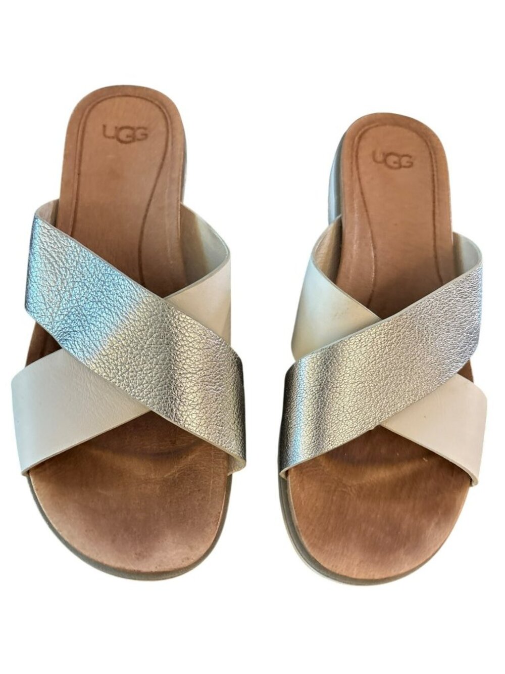 UGG Kari Metallic Leather Slide Sandals Size 8